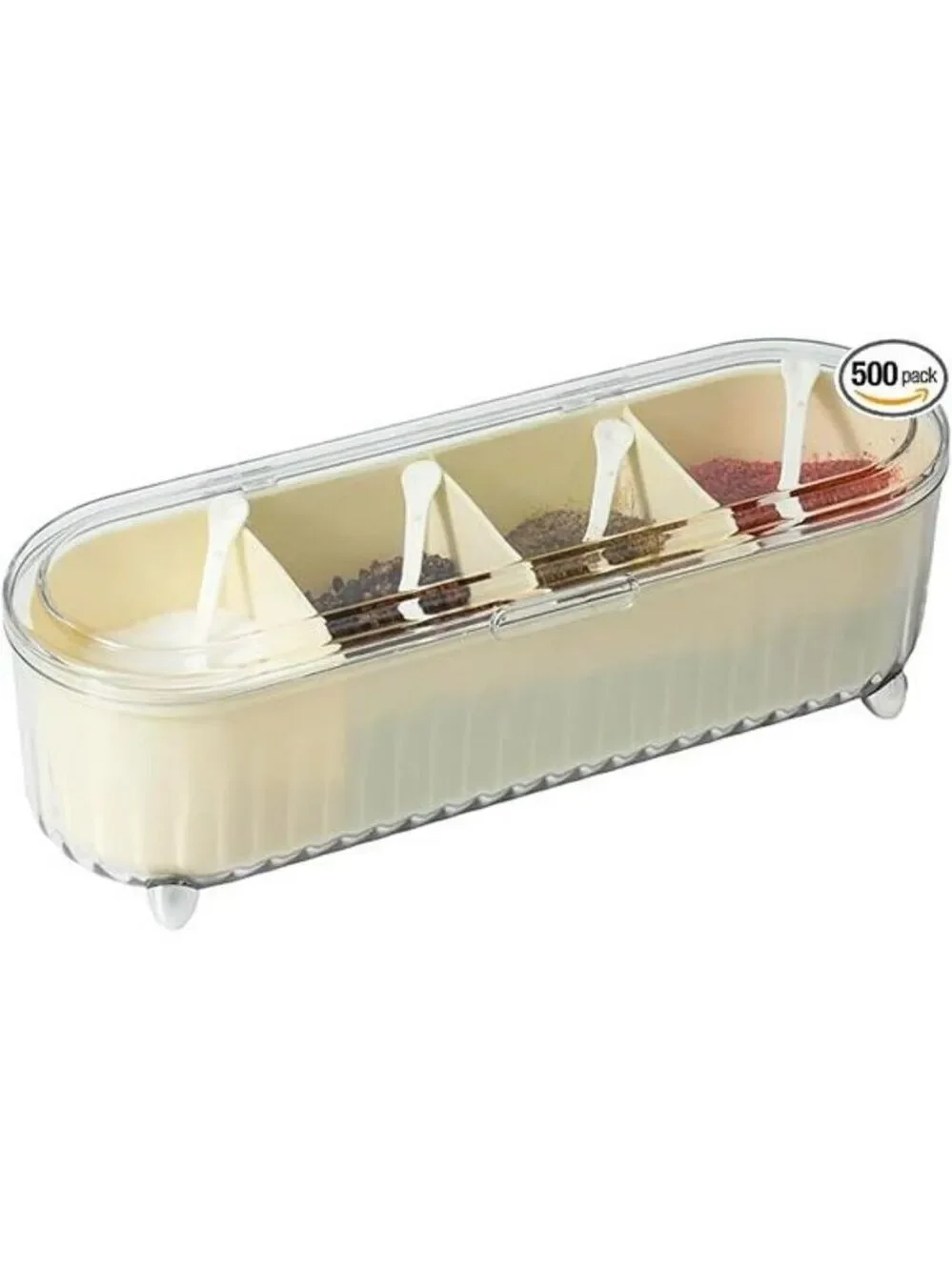 Clear spice organizer box with 4 compartments lids and spoons kitchen storage se